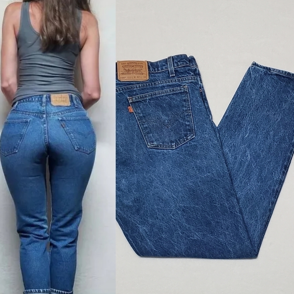 VINTAGE Levi's 505 Orange Tab Dark Wash Stone Wash Regular Fit Straight Leg Jean